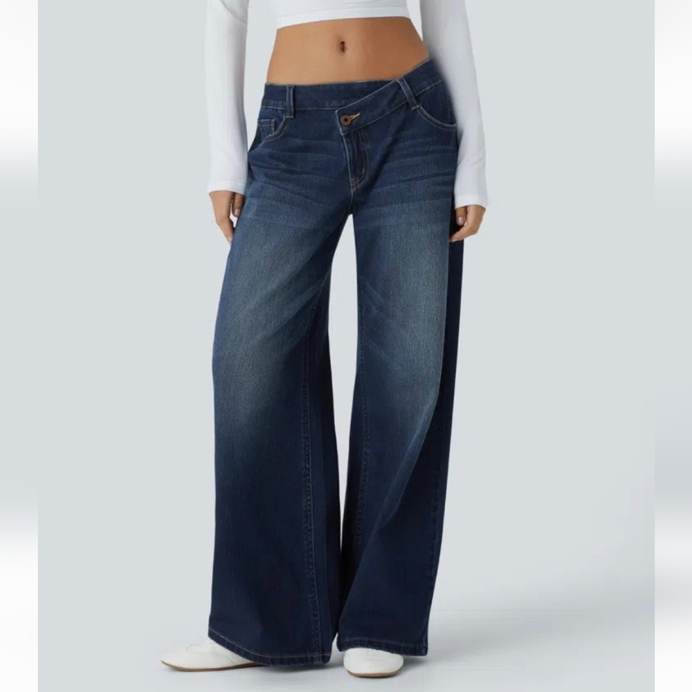 Halara Flex™ Asymmetric Low Rise denim jeans sz L tall
